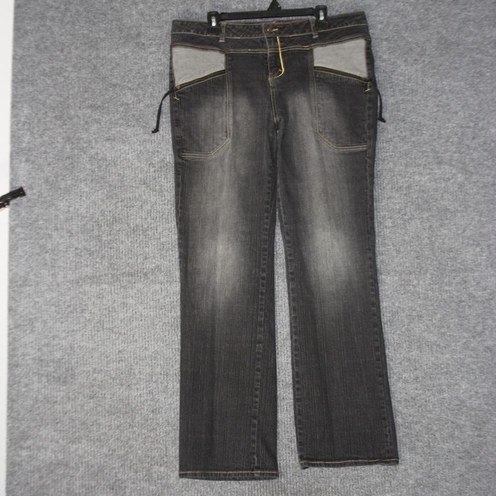 Akademiks Jeans Mens 38 Black Denim Embroidered Pocket Y2K Streetwear